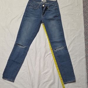 PAIGE Blue Distressed Skinny Jeans with Knee Rips